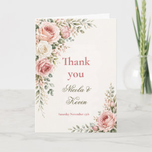 Rosa Botanische Hochzeit mit floralem Muster Dankeskarte