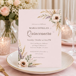 Rosa Botanische Quinceañera-Einladung Einladung