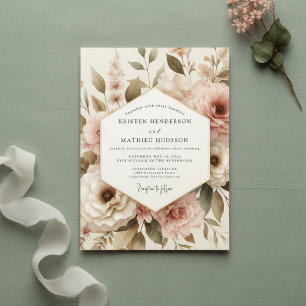 Rosa Botanische Romanze Hochzeit Einladung
