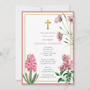 Rosa Botanische Taufe & Gold Christening Girl Einladung