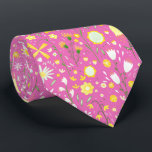 Rosa Botanische Wildblume Floral Neck Tie Krawatte<br><div class="desc">Modern maximalist yellow,  green and white botanical wild flower pattern wir pink background for a fresh summer Cottagecore feel. Coordinating tie to match your celebration.</div>