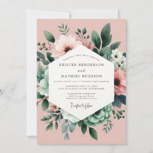 Rosa Botanischer Traumhochzeit Einladung