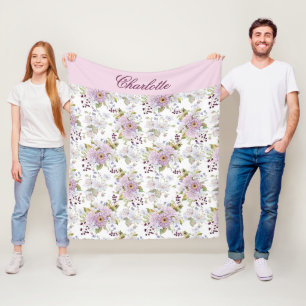 Rosa botanischer Wildblumen-Monogramm-Name Fleecedecke