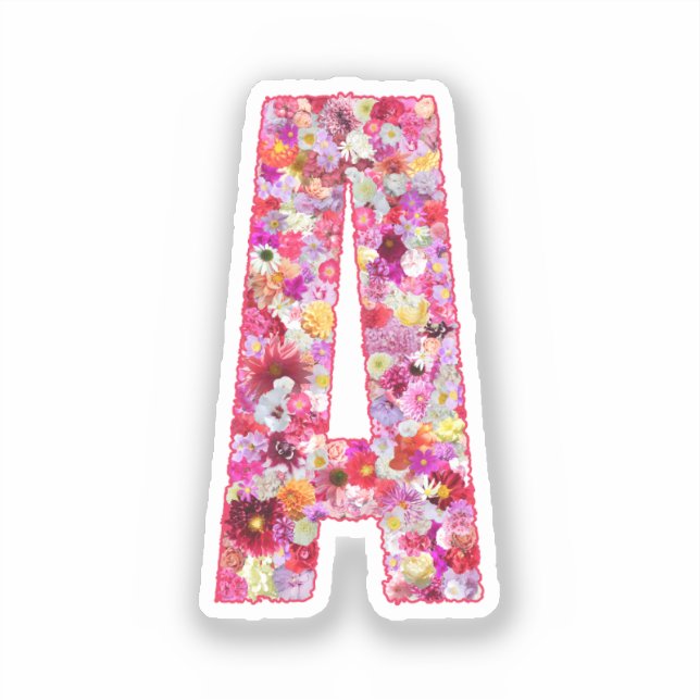 Rosa botanisches Monogramm Blumenletter A Initiale Aufkleber (Vorderseite)