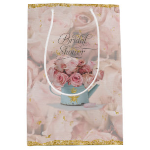 Rosa Bouquet Gold Bee Crown Blue Teapot Bridge Mittlere Geschenktüte