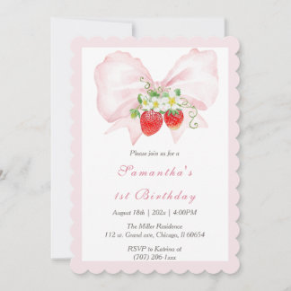 Rosa Bow Berry Einladung zum ersten Geburtstag