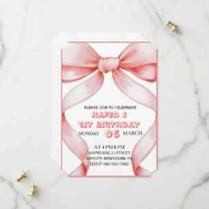 Rosa Bow Birthday Einladung, Girl Pink Geburtstag Save The Date