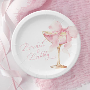 Rosa Bow Brunch und Bubbly Brautparty-Teller Pappteller
