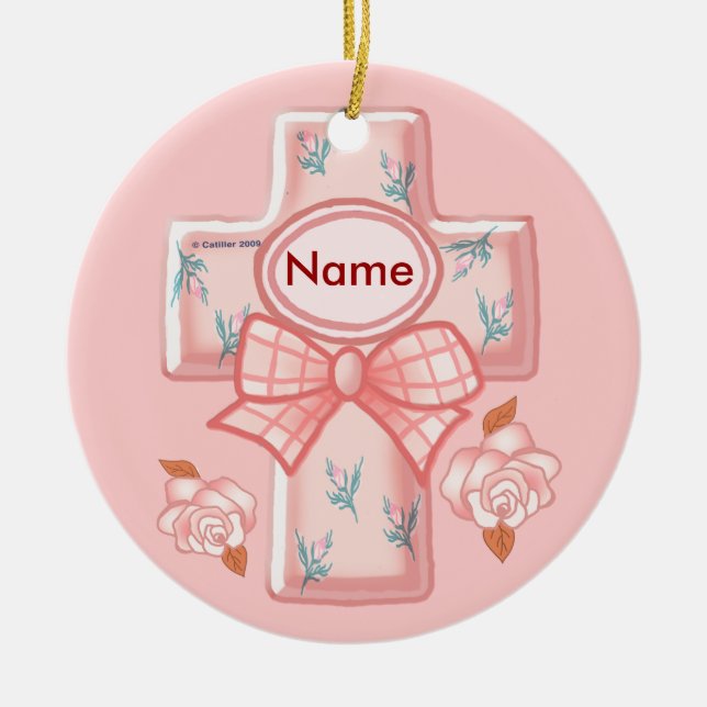 Rosa Bow Christliche Kreuzverzierung Keramik Ornament (Vorne)