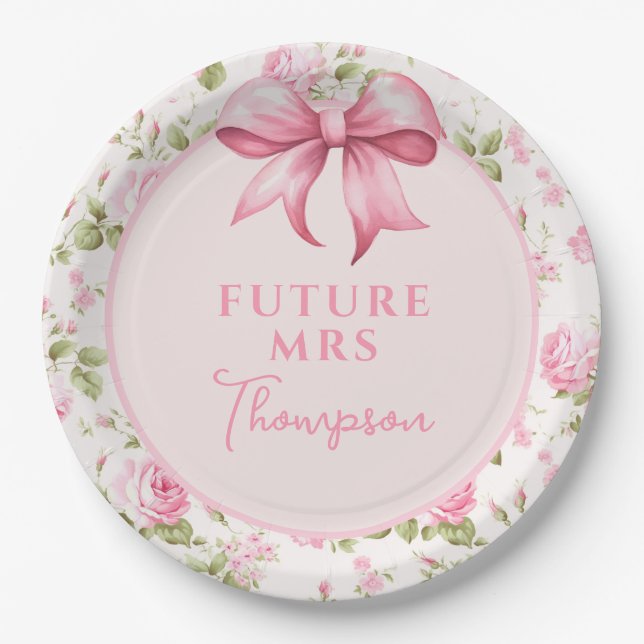 Rosa Bow Coquette Brautparty | Frau Future Pappteller (Vorderseite)