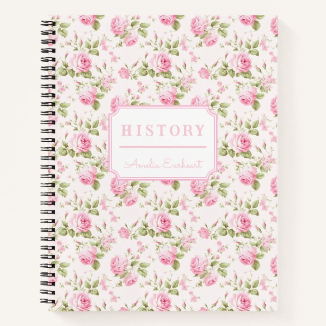 Rosa Bow Coquette Hütte Rose Monogramm Notizbuch (Vorderseite)