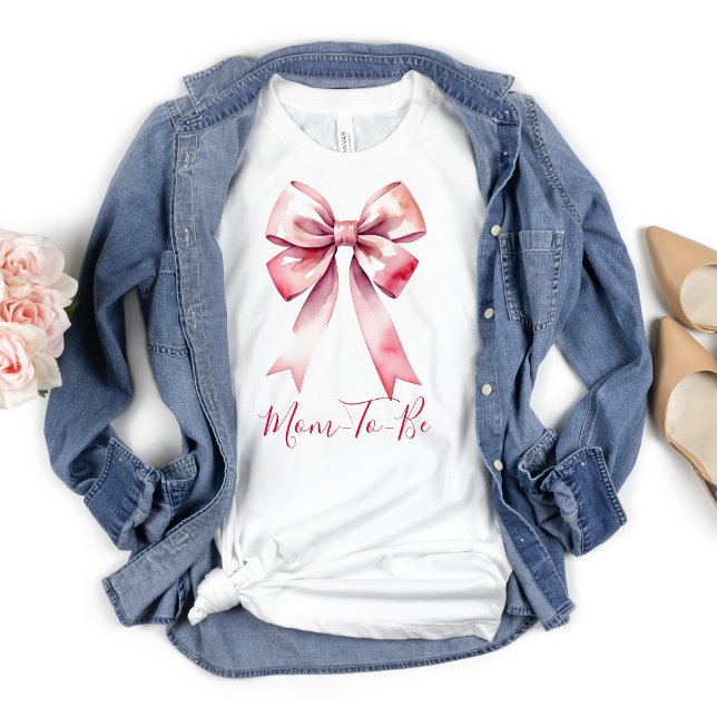 Rosa Bow Coquette Mama T-Shirt (Pink Bow Mom To Be or Mom of Girls T-shirt)
