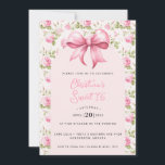 Rosa Bow Coquette Sweet 16 Einladung<br><div class="desc">Diese schöne Sweet 16 Geburtstagseinladung mit einem rosa Bogen. Rund um den Rand befindet sich eine Rose in rosa Hütte. Sie können mit allen Details für Ihre besondere Veranstaltung personalisieren. Die Rückseite hat eine Hütte Garten Rose Trellis Muster.</div>