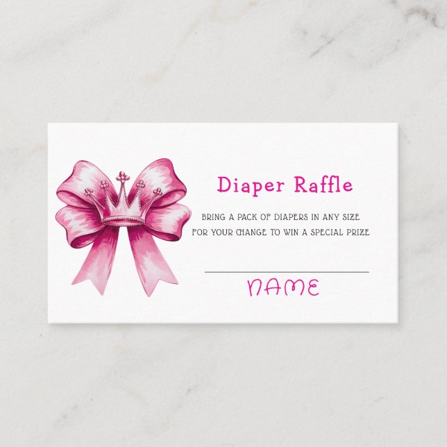 Rosa Bow & Crown Babydusche Windelwanne Visitenkarte (Vorderseite)