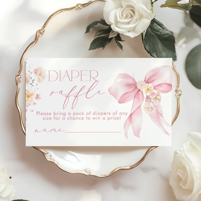 Rosa Bow Floral Diaper Verlosung Begleitkarte (Von Creator hochgeladen)