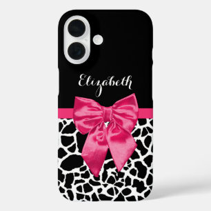 Rosa Bow Giraffe Tierdruck in Schwarz/Weiß iPhone 16 Hülle