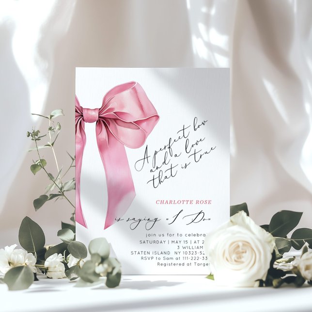 Rosa-Bow-Kalligrafie Wahre Liebe Brautparty Einladung (Von Creator hochgeladen)