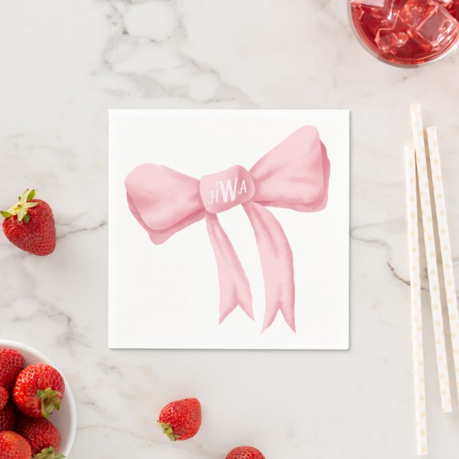 Rosa Bow Monogram Preppy Napkin - Claudia Schrifta Serviette (Beispiel)