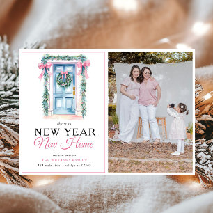Rosa Bow New Year New Zuhause Foto Holiday Moving Ankündigung