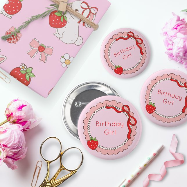 Rosa Bow Rahmen Strawberry Geburtstag Button (Von Creator hochgeladen)
