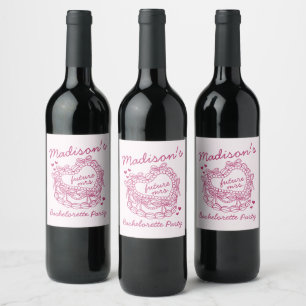Rosa Bow Retro Herz Coquette Bacheloretto Weinetikett