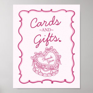 Rosa Bow Retro Herz Coquette Cake Cards & Geschenk Poster