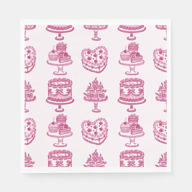 Rosa Bow Retro Herz Coquette Cake Valentine Serviette (Vorderseite)