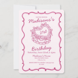 Rosa Bow Retro Herz Coquette Kuchen 21. Geburtstag Einladung