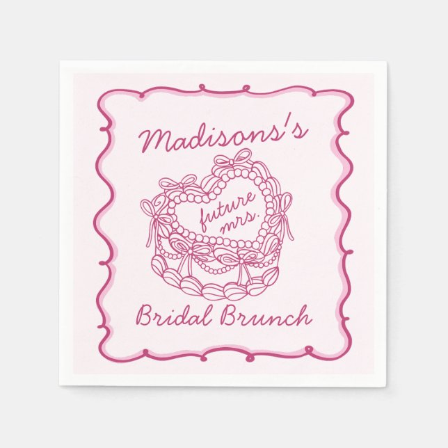 Rosa Bow Retro Herz Coquette Kuchen Bridal Brunch Serviette (Vorderseite)