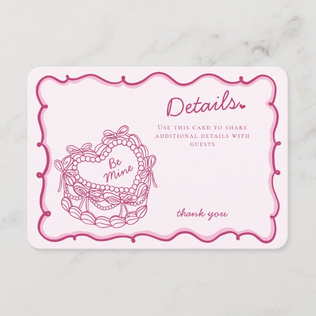 Rosa Bow Retro Herz Coquette Kuchen Details Beilag Begleitkarte (Vorderseite)