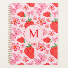 rosa Bow und Strawberry Coquette Muster Monogramm Planer