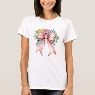 Rosa Bow Wasserfarbe Florenz Blume Coquette Frauen T-Shirt