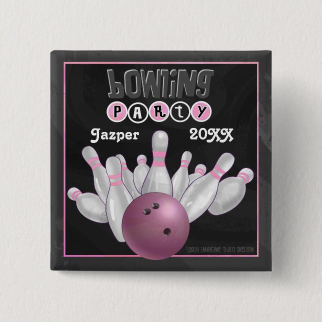 Rosa Bowling Party Button (Vorderseite)