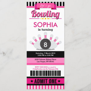 Rosa Bowling Ticket Pass Einladung zur Geburtstags