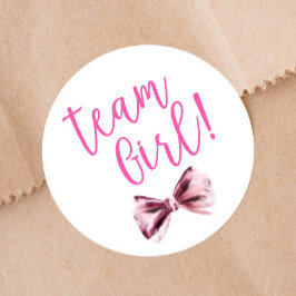 Rosa Bows Team Girl Gender Reveal Party Runder Aufkleber