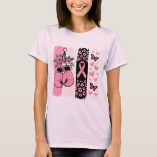 Rosa Boxhandschuhe & Leopardenprint Brustkrebs T-Shirt