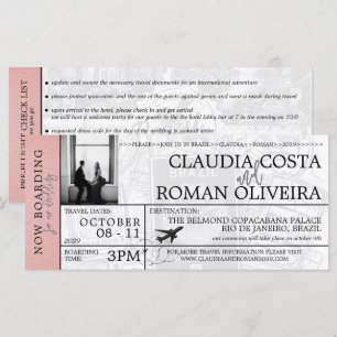 Rosa Brasilien Hochzeit Boarding Pass Einladung