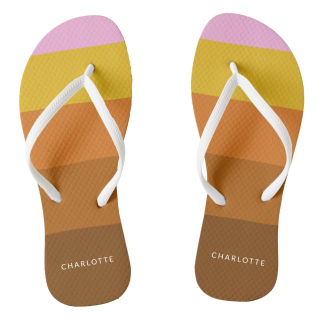 Rosa braun Breite Abstrakte Streifen Personalisier Flip Flops (Fußbett)