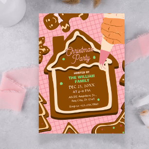 Rosa braun niedlich Gingerbrot Weihnachten Party Einladung