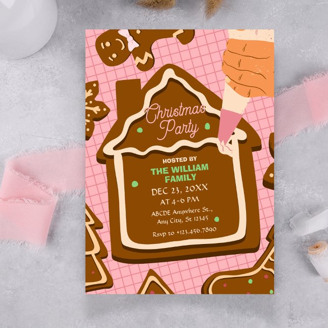 Rosa braun niedlich Gingerbrot Weihnachten Party Einladung (Von Creator hochgeladen)