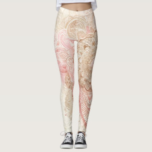 Rosa Braune Creme Mandala Bohemian Boho Mode Leggings
