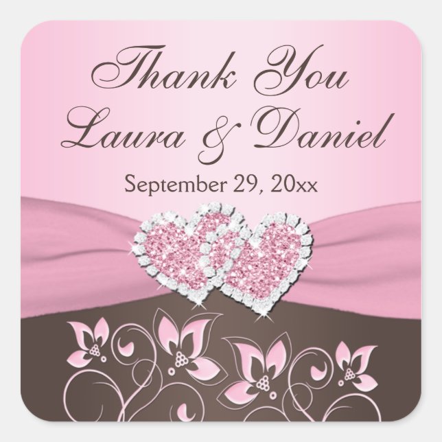 Rosa, braune Gastgeschenk Hochzeit, Sticker für di (Vorderseite)
