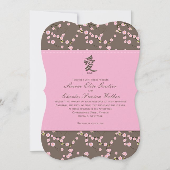 Rosa, braune Kirschblüten Einladung zur Hochzeit (Vorderseite)