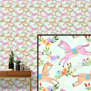 Rosa braune Pferde und Blume Tapete