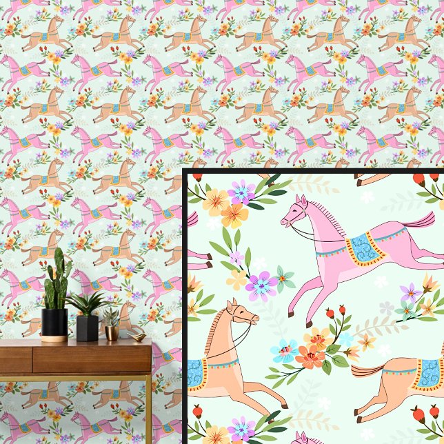 Rosa braune Pferde und Blume Tapete (Von Creator hochgeladen)