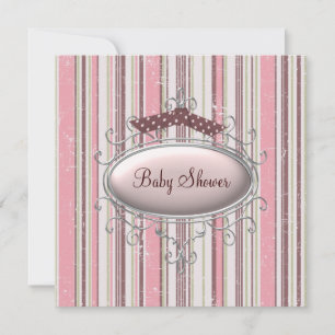 Rosa braune shabby chic Babygirl-Baby-Party Einladung