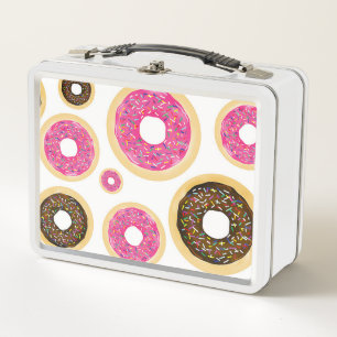 Rosa & braune Streusel-Donuts Moderne Freude Cute Metall Lunch Box