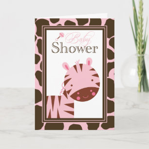 Rosa + braune Zebramädchen Baby Dusche Einladung