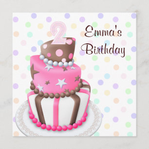 Rosa brauner Kuchen Geschenke Mädchen 2. Geburtsta Einladung