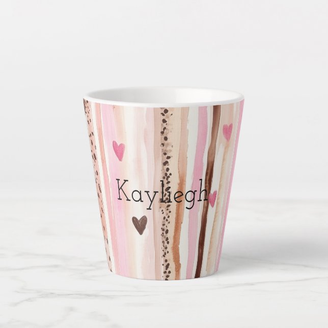 Rosa brauner Leopard Druckhörer Streifen Geburtsta Milchtasse (Vorderseite)
